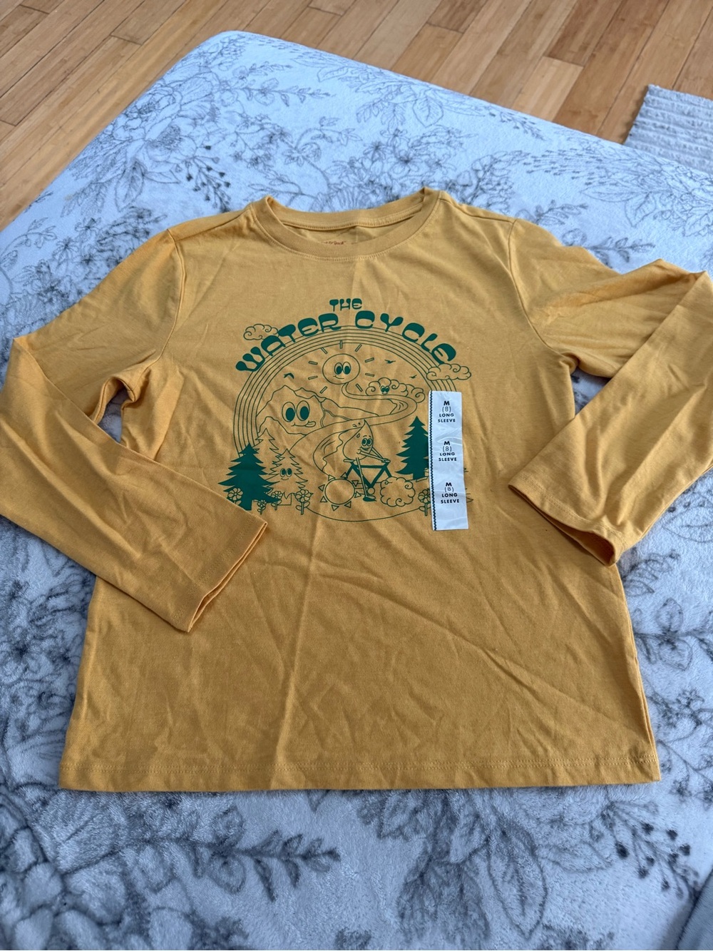 Cat & Jack Mustard Yellow Long-Sleeve Tee with Green Water Cycle Graphic